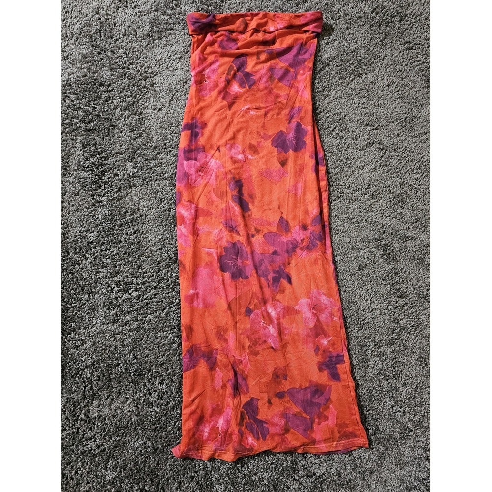 PrettyGarden Strapless Maxi Dress Orange Purple Floral Sleeveless Women's M